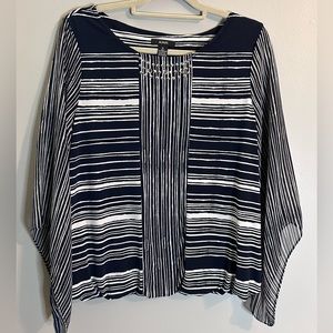 ALFANI Woman Navy blue & White Jewel Encrusted Top SZ/Med